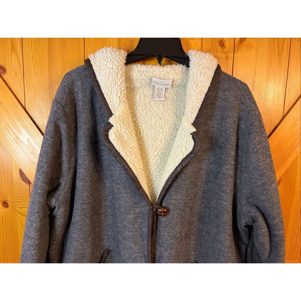 Soft Surroundings Button Up Sherling Wool Hooded … - image 3